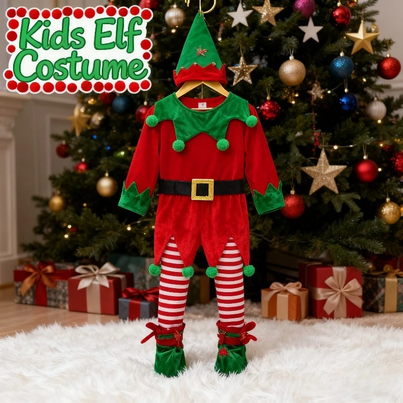 Disfraz de Navidad europeo y americano para niñas, traje de elfo verde, traje de actuación, vestido de Navidad