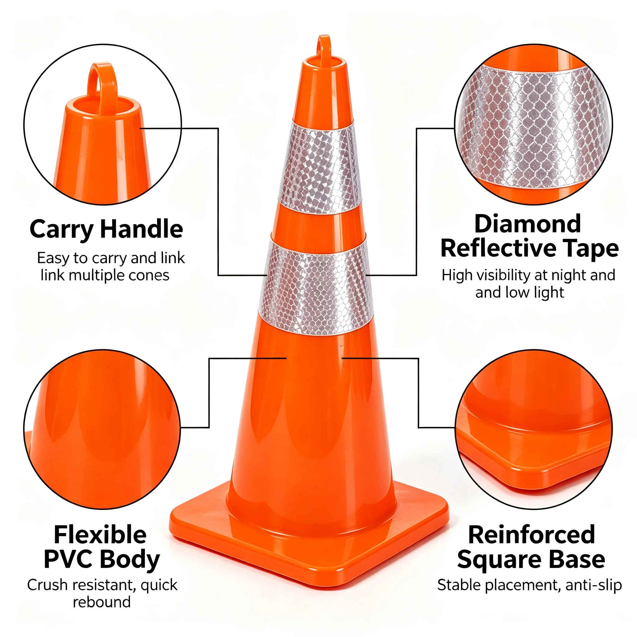 collapsible telescopic safety reflective traffic cone, portable warning cone for traffic emergency barrier facilities