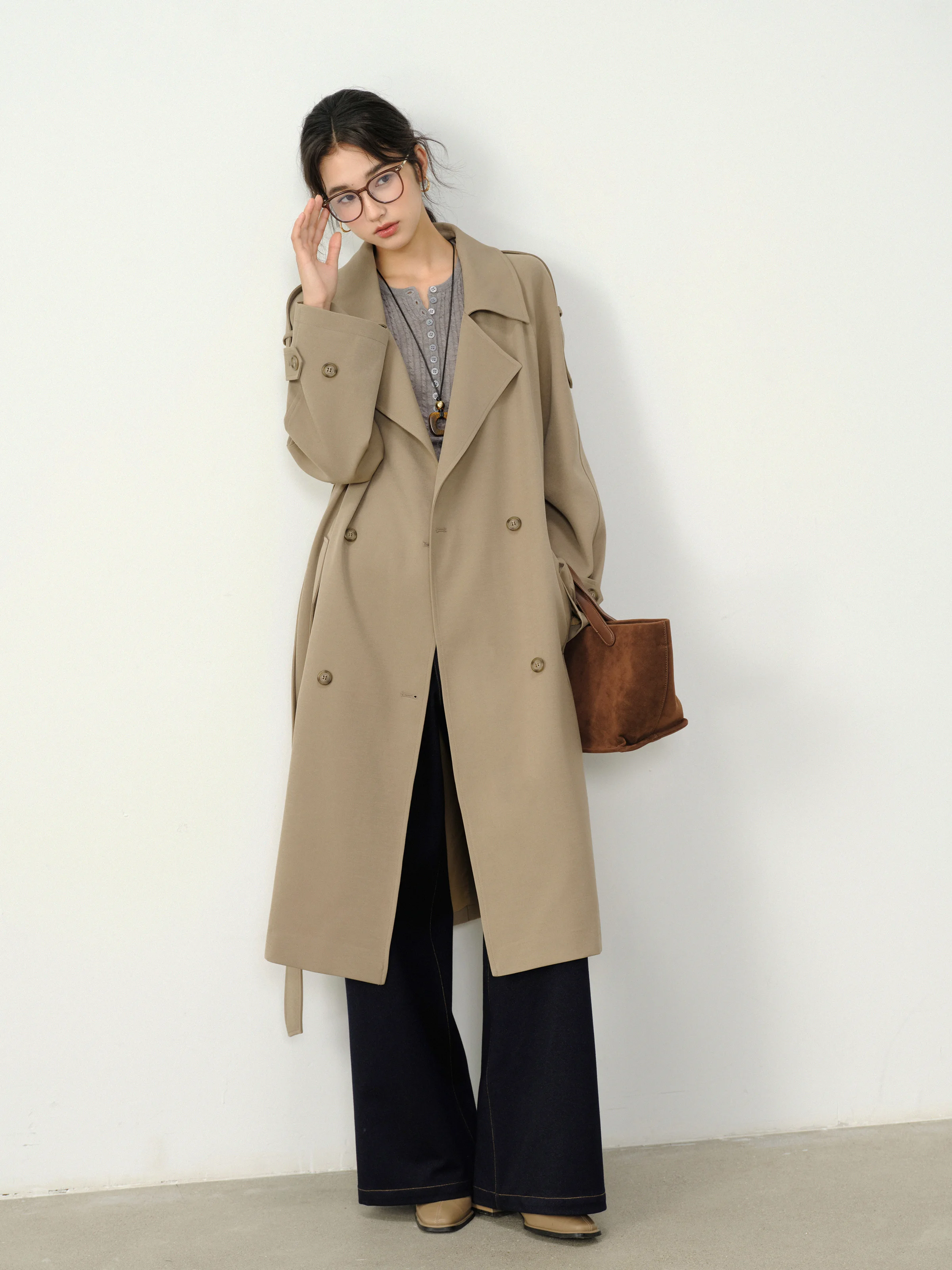 Autumn Double-Breasted Trench Women Vintage Lapel Long Outerwear Casual Chic Fall Fashion Coat for Elegant and Versatile Outfit