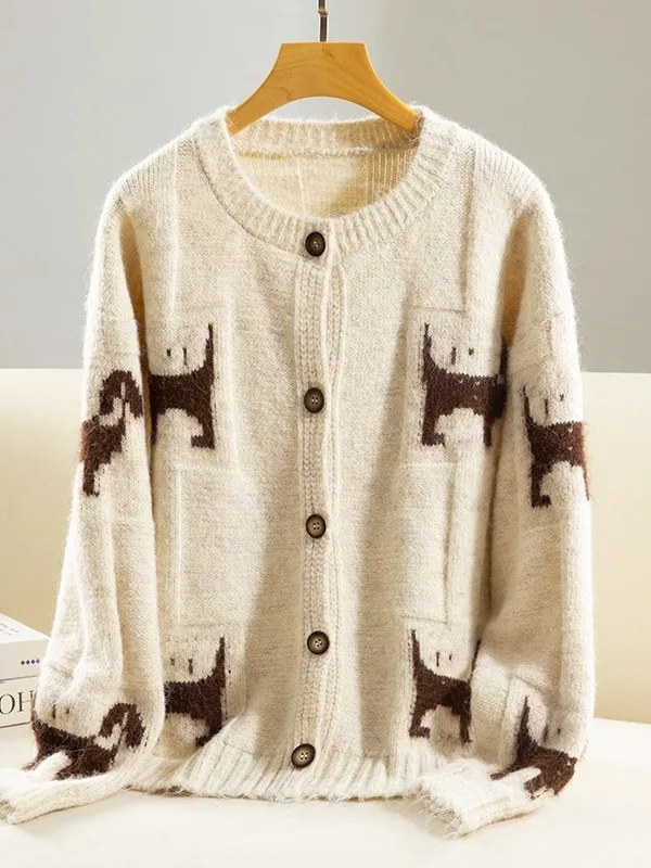 

Retro Soft Knitted Sweater Women's Autumn Winter Loose Casual Lazy Faion Open Cardigan Sweater Cotton Blend Outerwear