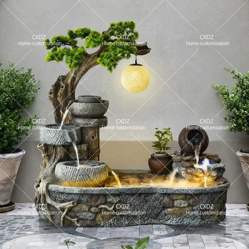 Flowing Water Ornament Circulating Water Fountain with Rockery for Living Room Feng Shui Balcony Fish Tank Pond Outdoor