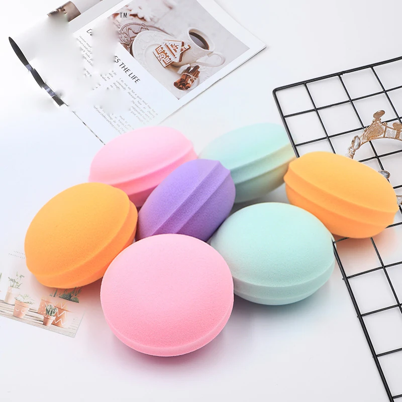 SAIANTTH Macaron cosmetic puff wet dry beauty egg soaking water large makeup sponge non-latex Hamburger shape 2pcs