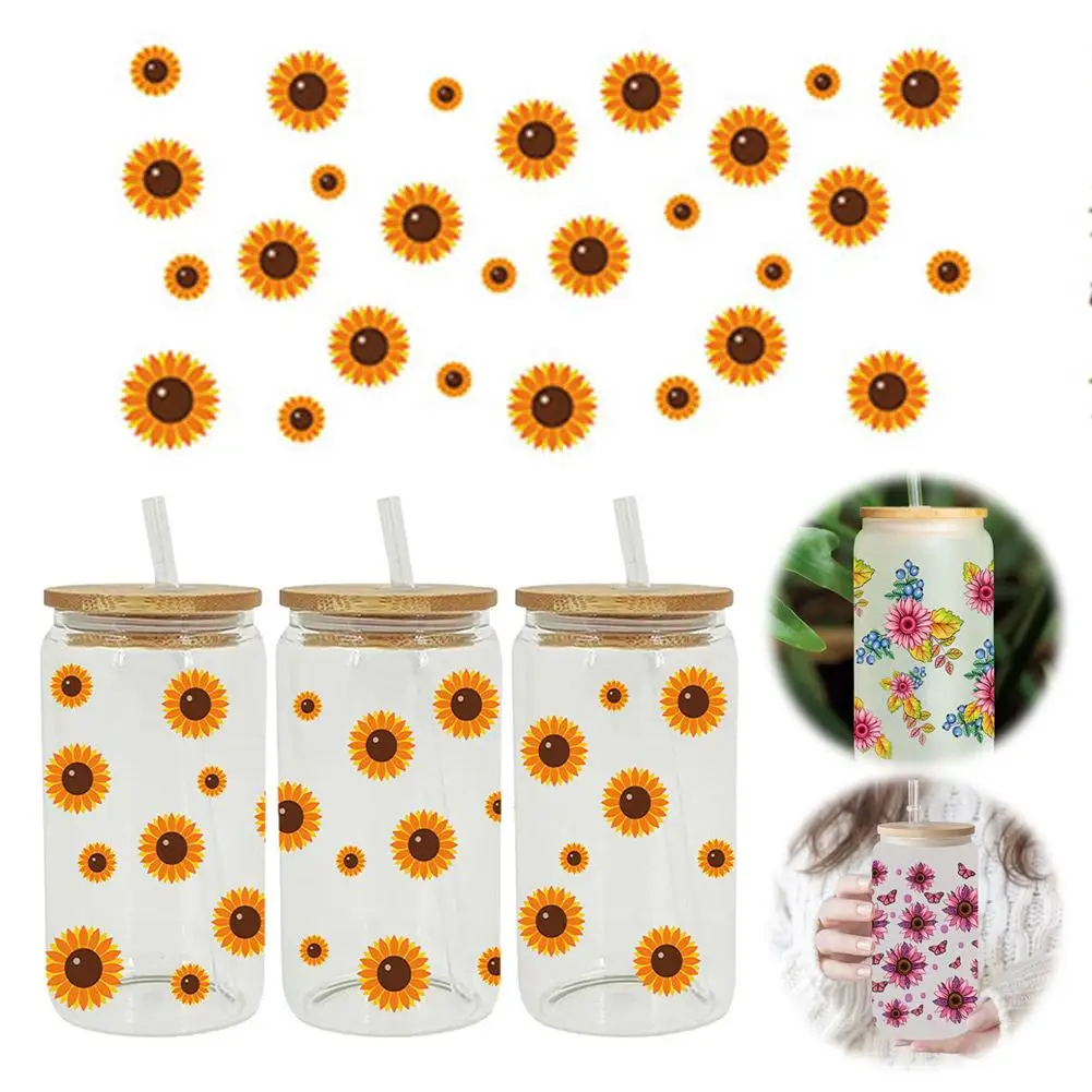 Sunflower Uv Dtf Water Cup Transfers Stickers Cute Cup Waterproof Decoration Cartoon Water Sticker S3i6
