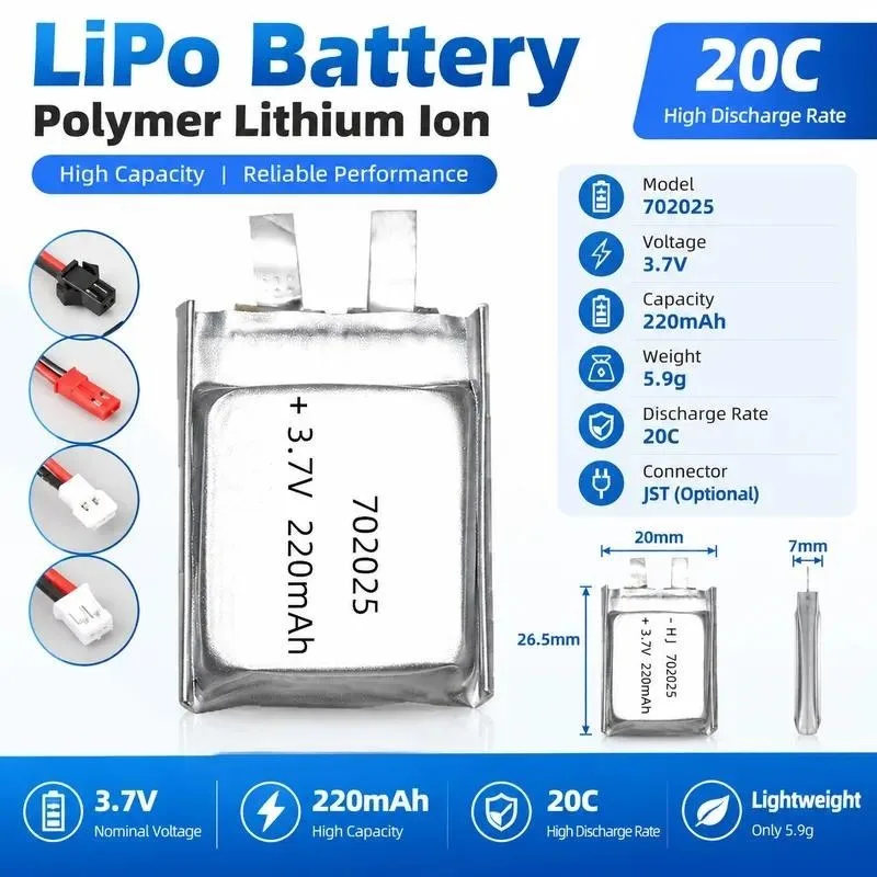 for 20C High Rate 702025 Polymer Lithium Battery 220mAh Drone Model Aircraft Battery Full Capacity A Grade Product