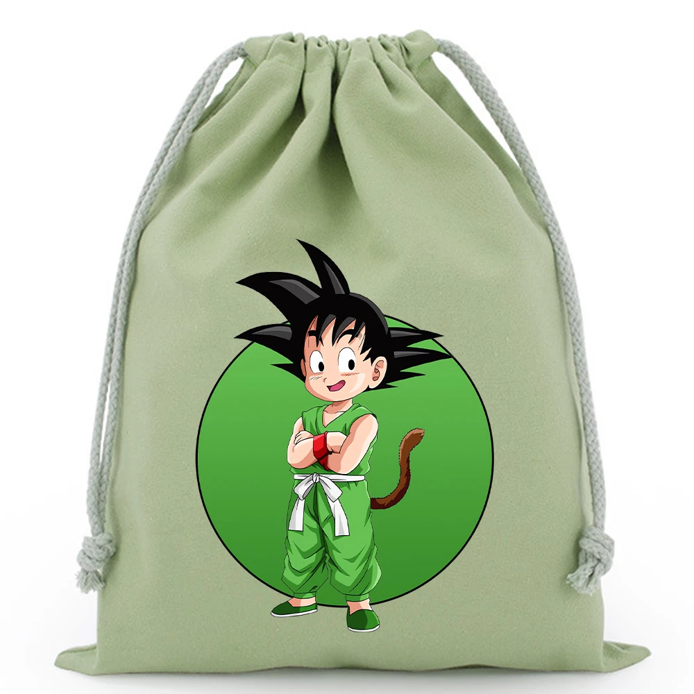 Dragons Ball Canvas Drawstring Bag Son Goku Cartoon Cute Anime Drawstring Handbag Travel Outdoor Storage Bag Child Birthday Gift