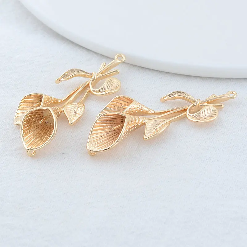 18*48MM 14K Gold Color Brass with Zircon 2 Holes Flowers Connectors Necklace Bracelet Jewelry Making Supplies Accessories