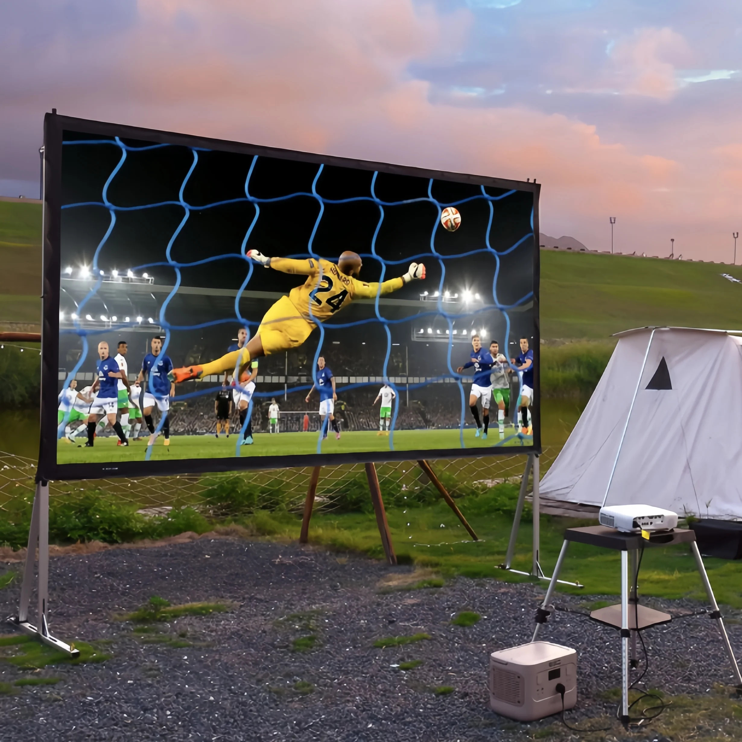 Foldable Portable and Height Adjustable Outdoor Movie Projector Screen with Durable Stand and Carry Bag