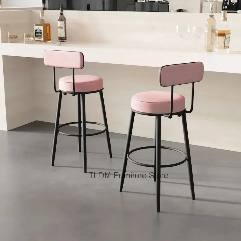 Minimalist Velvet Counter Bar Stool Small Rectangle Backrest Round Padded Seat Circular Footrest Kitchen Island Pub High Chair
