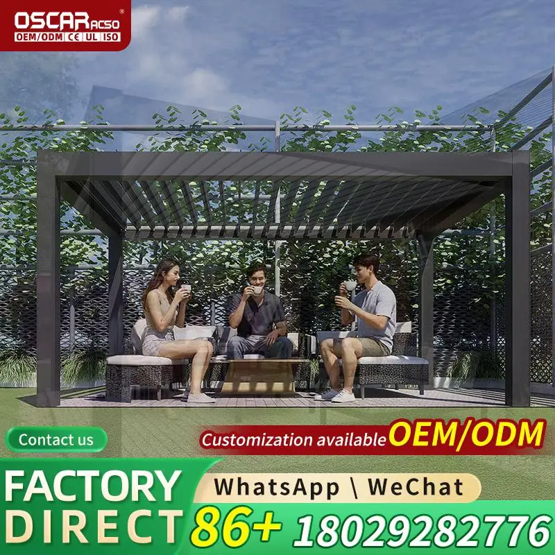Retractable Bioclimatic Aluminum Pergola Foldable Louvered Canopy Innovative Weatherproof Garden Structure Gazebo Patio Backyard