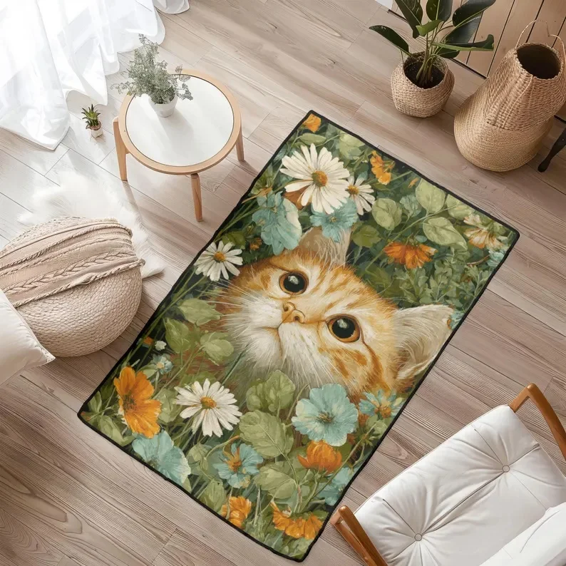 Alfombra bonita para gatos, decoración para amantes, alfombra Floral para gatitos, alfombra para mascotas, decoración del hogar, alfombra inspirada en la naturaleza, alfombra acogedora para suelo, alfombra de Arena Deco