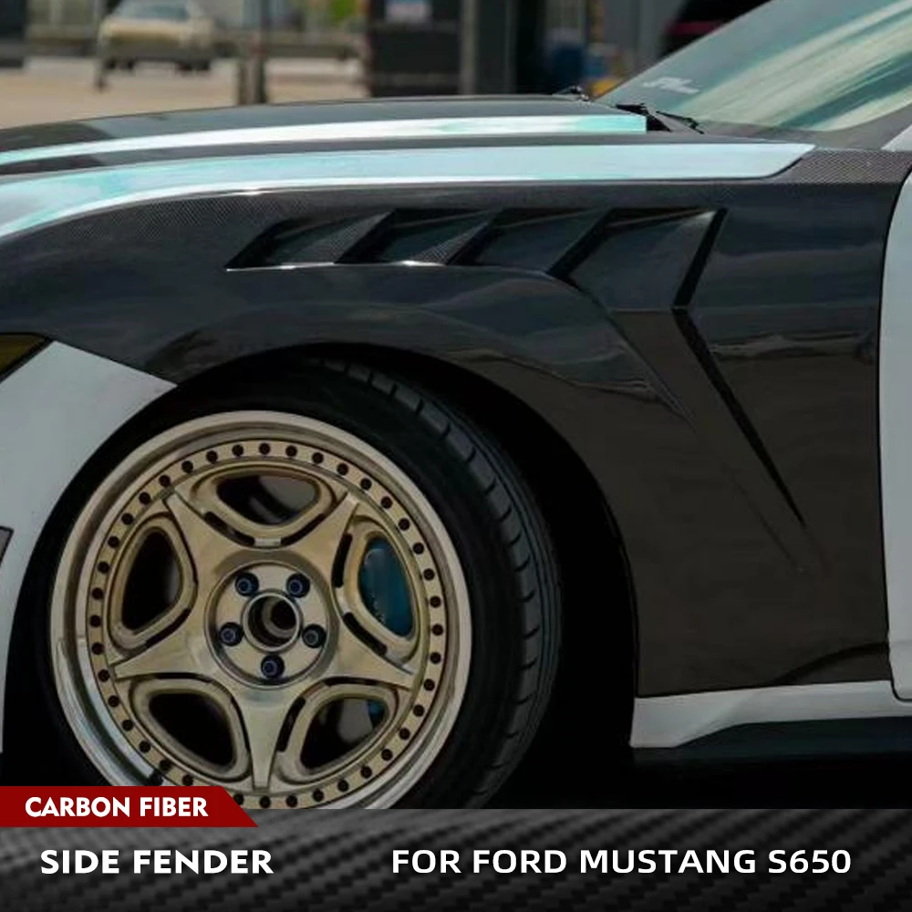 

For Ford Mustang 2024 2025 Real Carbon Fiber Car Front Side Fender Fins Air Vent Trims Car Front Fender Bumper Racing Body Kits