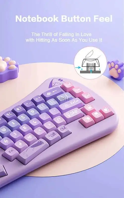 무선 분리형 68키 멀티미디어 버튼 키보드 인체공학적 BT5.0 듀얼 모드 귀여운 고양이 키보드