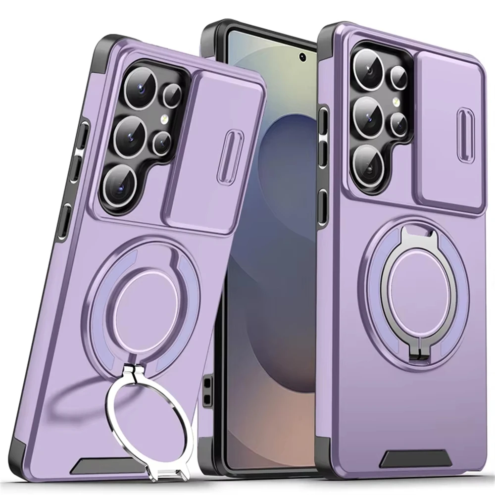 Magnetic Ring Stand Phone Cases For Samsung Galaxy S26 S25 S24 S23 S22 Ultra Plus S21 FE Case Slide Camera Protector Armor Cover