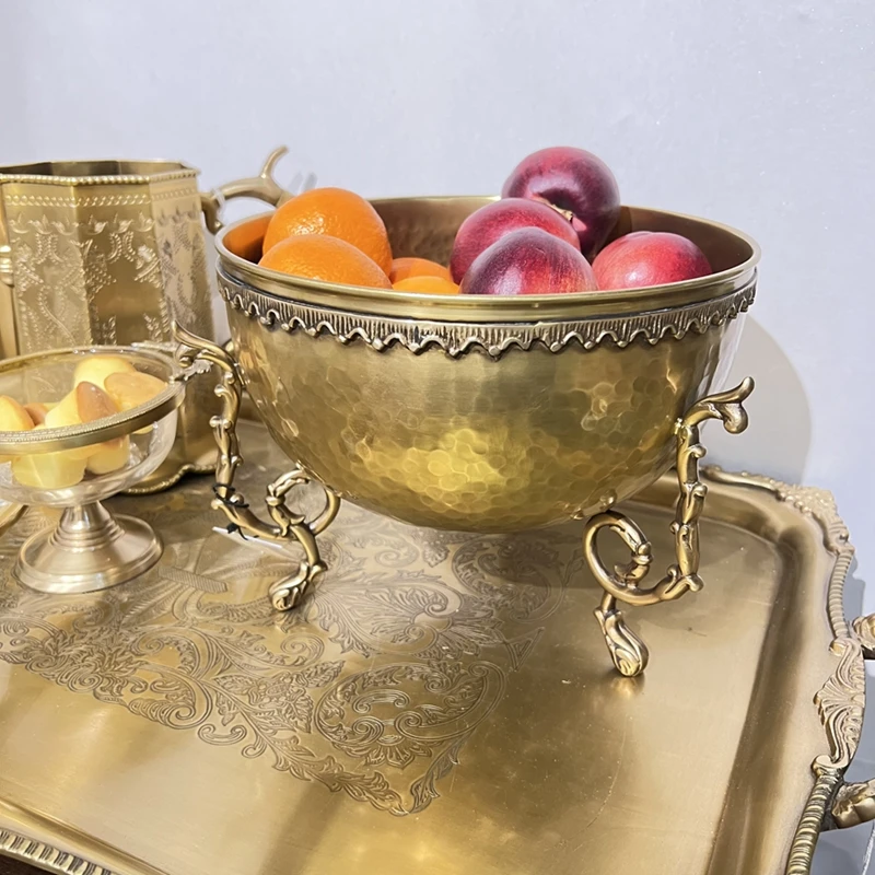 Retro hand hammer pattern creative fruit plate European and American light luxury living room creative decoration ornament soft