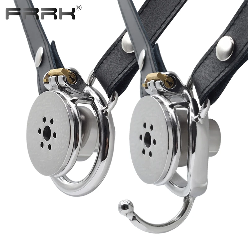 FRRK Inverted Cylinder Chastity Cage with Harness Belt for Weight Release Stainless Steel BDSM Toys Penis Ring 남성포경링