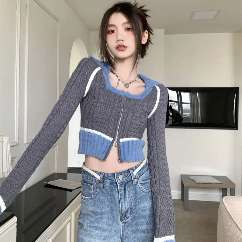 Xiaoxiangfeng Short Sweater Cardigan Women 2024 Autumn Winter New Style Double Zipper Design Long-Sleeved Knitted Top