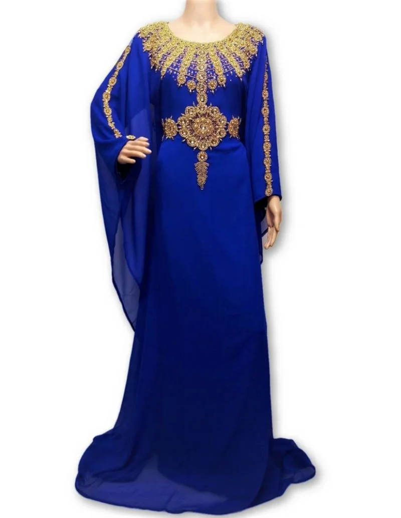 

ROYAL BLUE DUBAI FARASHA MOROCCON DRESS MAGRABI KAFTAN STYLISH LONG Indian Dress Women