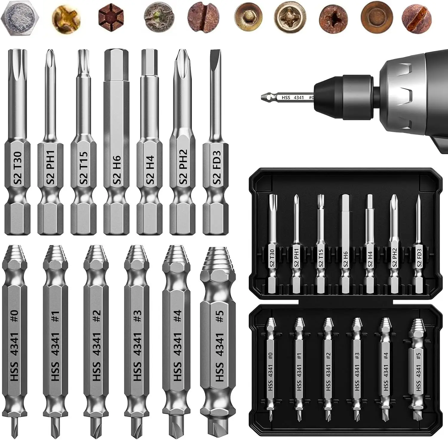 Damaged Screw Extractor Drill Bit Set Stripped Broken Bolt Remover Speed Out Stud Extractor Tool Screwdriver Kit for Power Tools