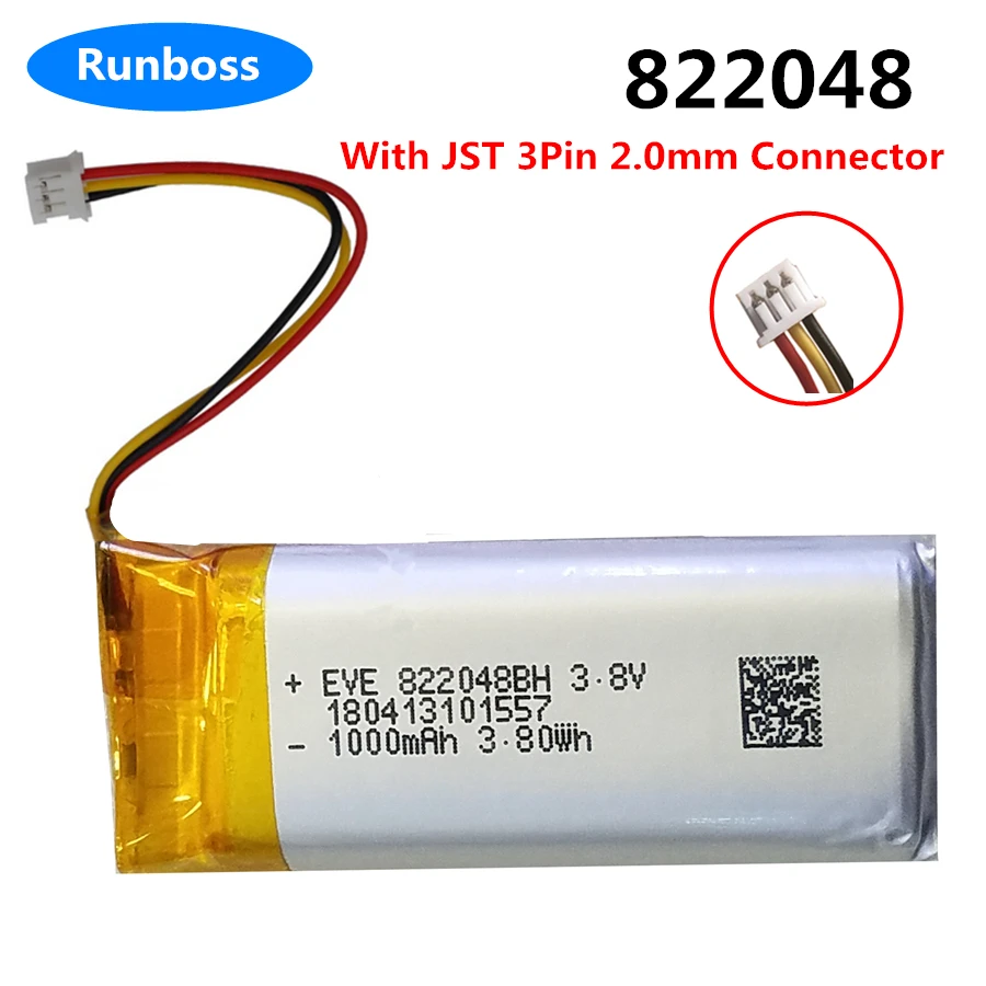 1-2PCS New 1000mAh 822048 JST 3Pin 2.0mm Polymer NTC Thermistor Replacement Li Lipo Battery For Roku Pro Voice Remote Controller