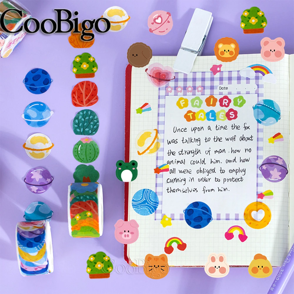 100 PCS Cute Kawaii Cartoon Flower Fruit Animal Washi Tapes DIY Scrapbook Sticker Decorative Stationery for Diary Book Album
