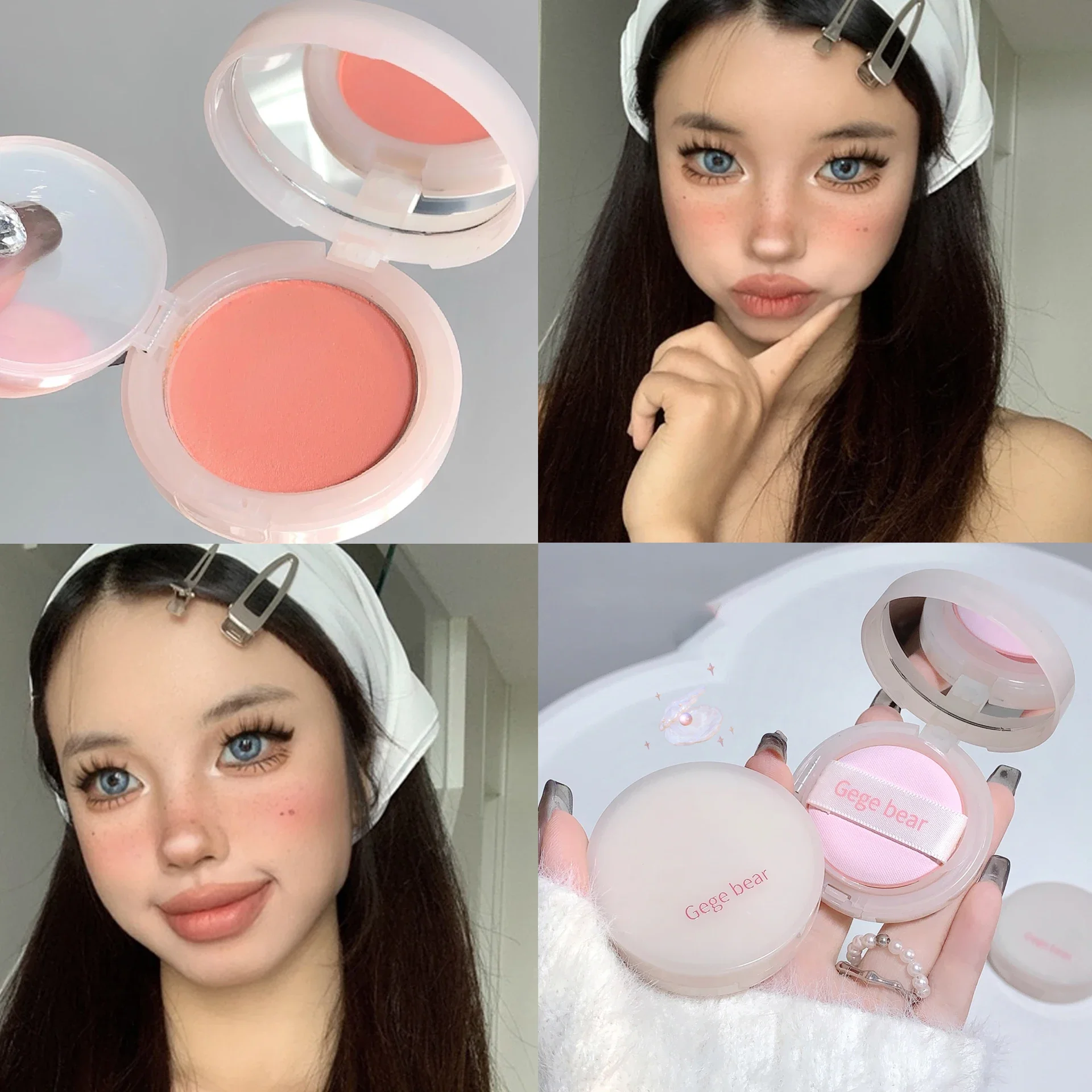 Air Cushion Blush Cheek Contour Pink Makeup Palette with Applicator Puff Face Waterproof Blusher Tint Mud Cream Korean Cosmetics