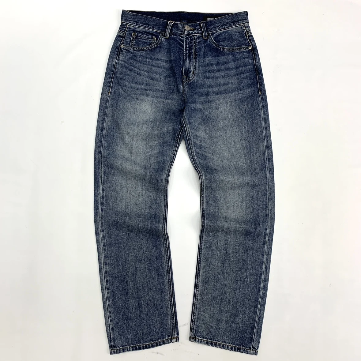 

Men's 100% Cotton Washed Distressed Denim Jeans American European Vintage Selvedge Raw Denim Relaxed Straight-Leg Long Pants