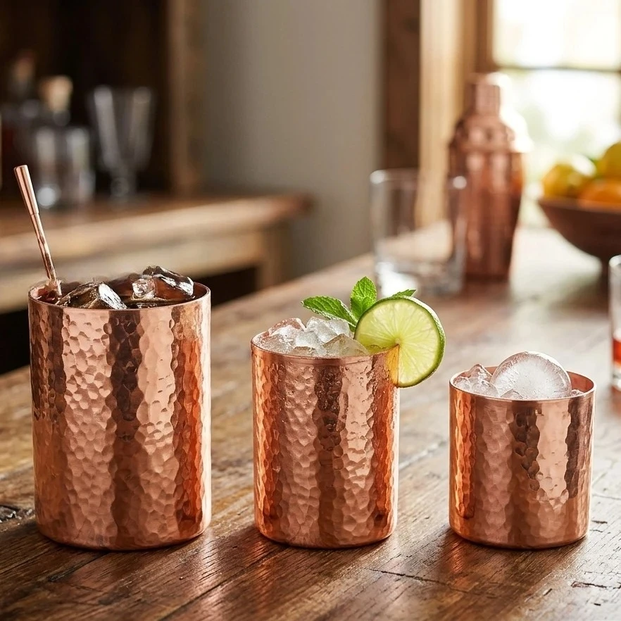 Retro Style Copper Cold Drink Mug For Home Vintage Coffee Cup Handcrafted Carving Hammer Texture Camping Straight Tea Cup Daily