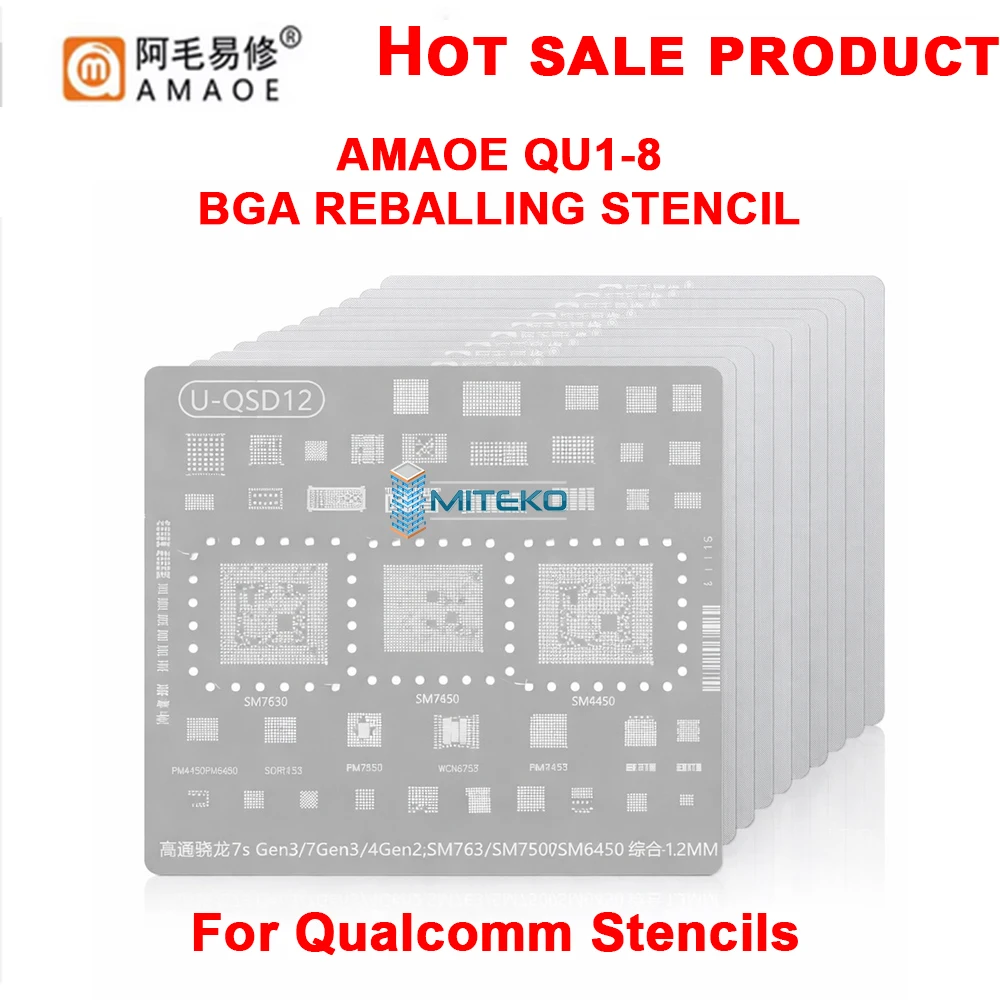

AMAOE QU1-8 BGA Reballing Stencil for Qualcomm MSM SM SDM Snapdragon CPU Planting Tin Steel Mesh Set