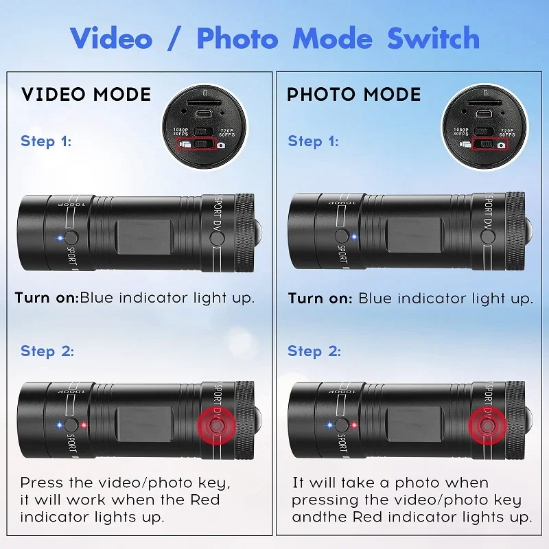 FHD 1080P Mini Camera Sport DV Action Sports Camera Flashlight Helmet Video Ideal For Bike Cycle Motorcycle Waterproof Camcorder view 5