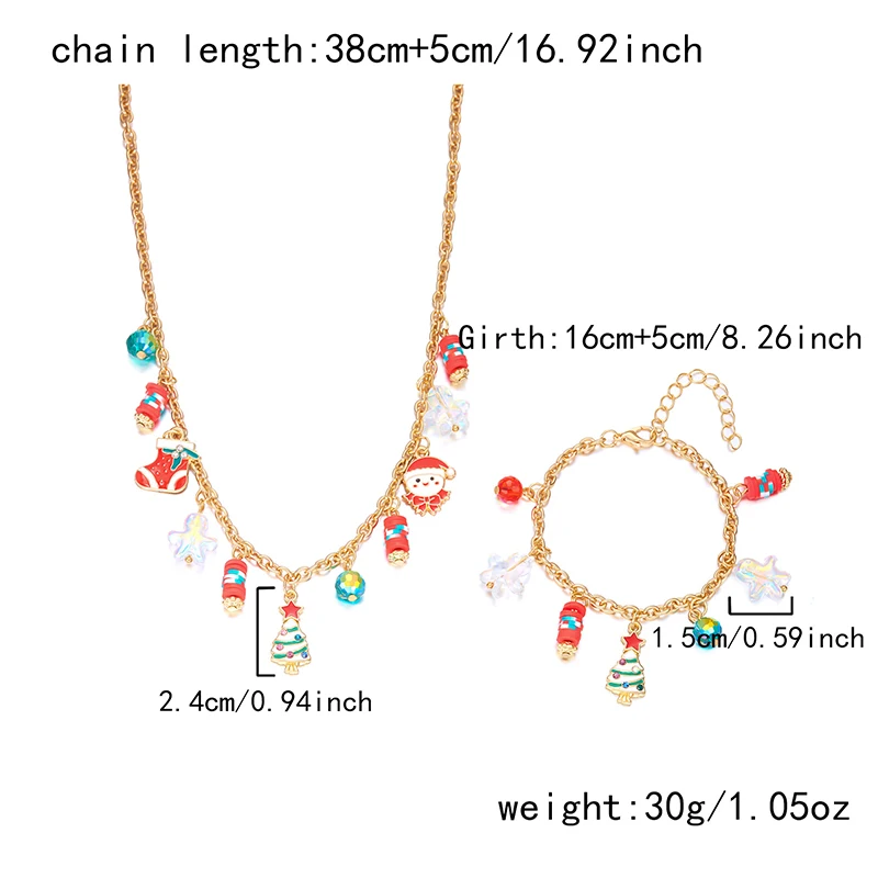 EILIECK Christmas Tree Snowman Stockings Necklace Bracelet Set For Women Fashion Waterproof Chain Jewelry Set Holiday Gift