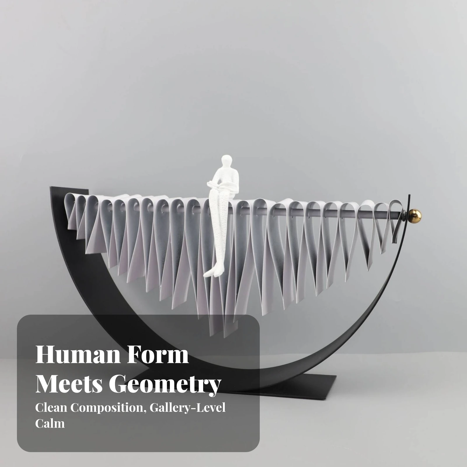 Arched Metal Sculpture Artistic Sculpture with Metal Frame Statue with Base Minimalist Decorative Figurine Contemporary
