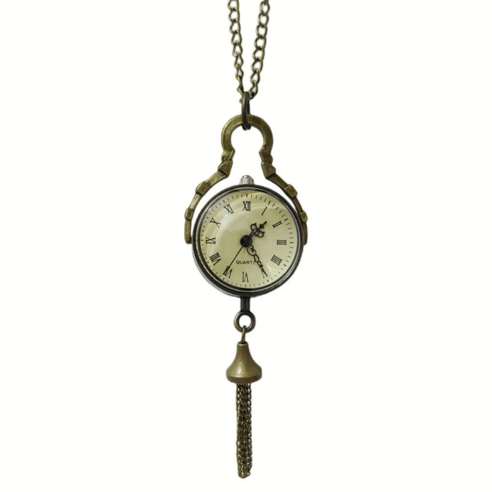Montre de poche transparente tendance en forme de boule avec pompon, montre-bracelet vintage à quartz en bronze, collier rétro, bijoux, cadeaux