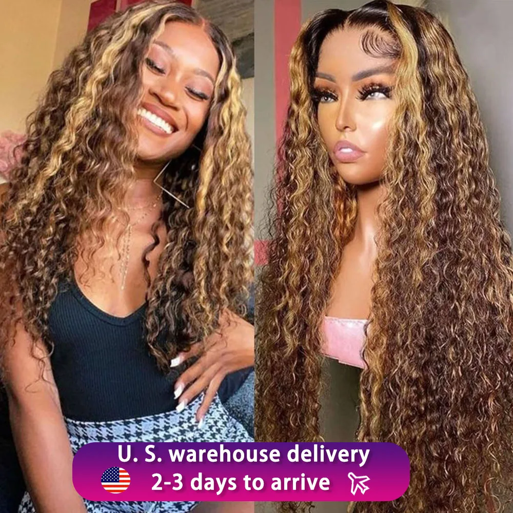 

200 Density Highlight Deep Wave 13x6 HD Lace Front Human Hair Wigs 30 36Inch Curly 427 Colored Water Wave Lace Front Closure Wig