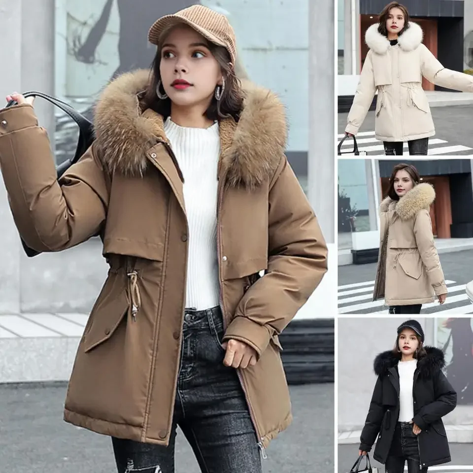 Women's Coat Solid Color Thick Warm Stand Autumn And Winter Loose Fleece-Lined Casual Fashion Windproof Warm Coat