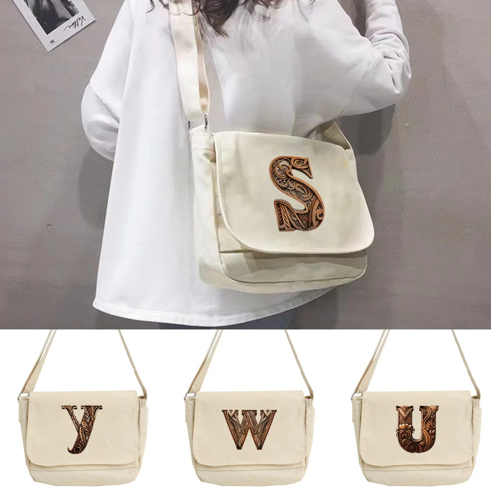 

New Large-scale Organizer Outdoor Wood Art Letter Printed Messenger Bag Men's / Women's Crossbody Bags Youth Canvas Shoulder Bag