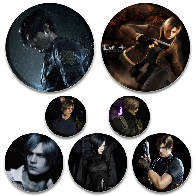 32/44/58mm Evil Game Round Pins Leon Kennedy HD Print Brooches Handmade Creative Badge for Backpack Hat Jewelry Accessories Gift