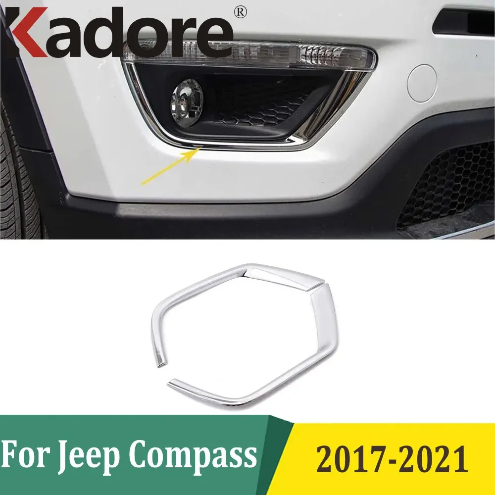 

For Jeep Compass 2017 2018 2019 2020 2021 Chrome Front Fog Light Lamps Cover Trim Foglight Frames Car Exterior Accessories