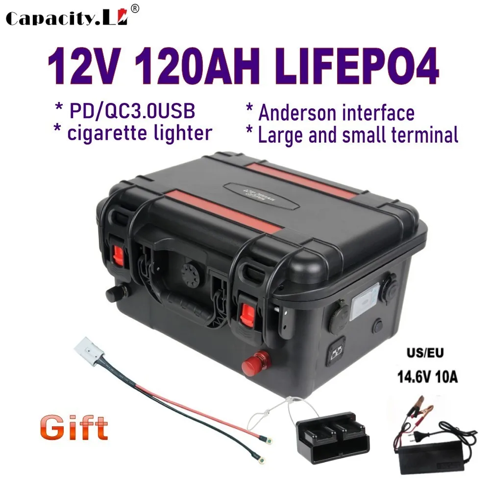 12V 100AH lifepo4 battery pack 200AH120AH with cigarette lighter 2usb 150AH rechargeable battery 250AH camping portable RV Boat