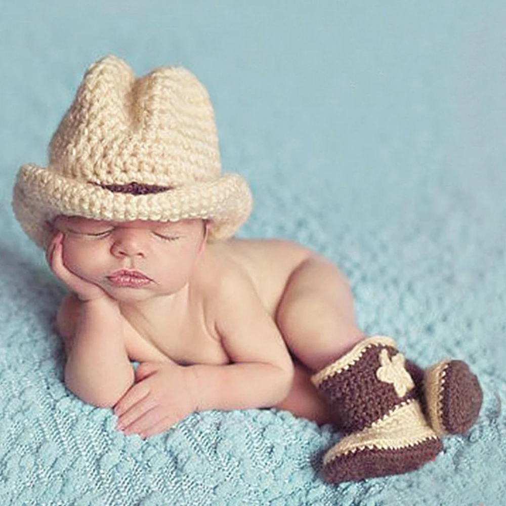 Nouveau-né Photographie Props Bébé Photo ogo Vêtements Chapeau Ensemble Bébé Chapeau De Cowboy Abricot/Café Côté Accessoires Newborn0-6