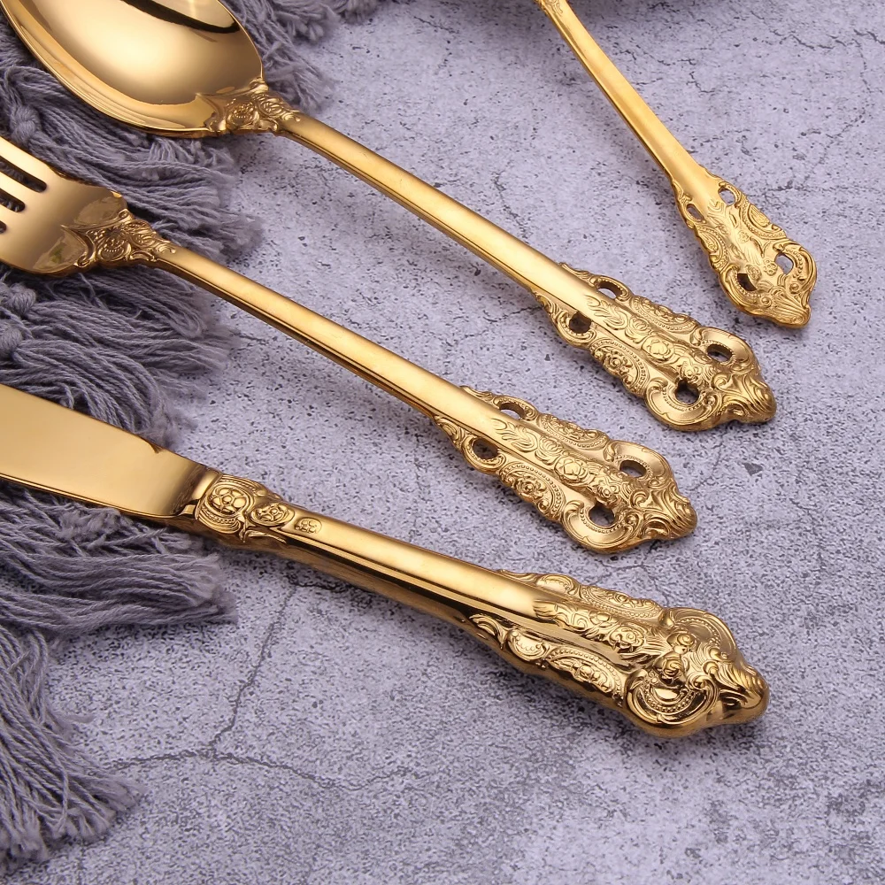 4/8/12/16/20/24 PCS Gold 18-10 Stainless Steel Flatware Set Unique Cutlery Set Wedding Tableware Fork Spoon Knives Silverware