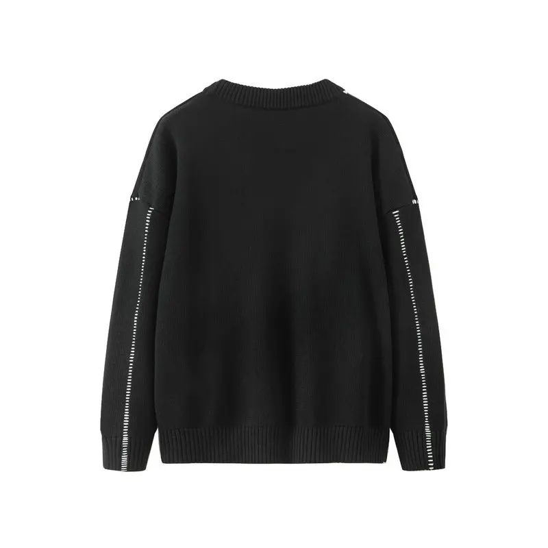 남성용 트렌디 캐주얼 가을 겨울 크루넥 니트 스웨터 긴팔 자켓 앞면 로고 루즈핏 올매치