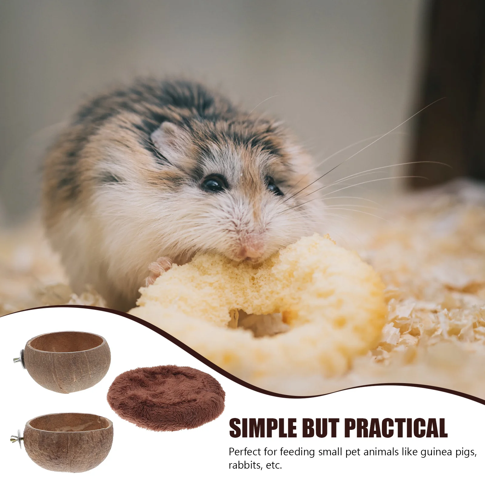 

Coconut Shell Pet Feeding Bowl Large Capacity Durable Hamster Bowl Food Storage Squirrel Guinea Cage Tropical Style