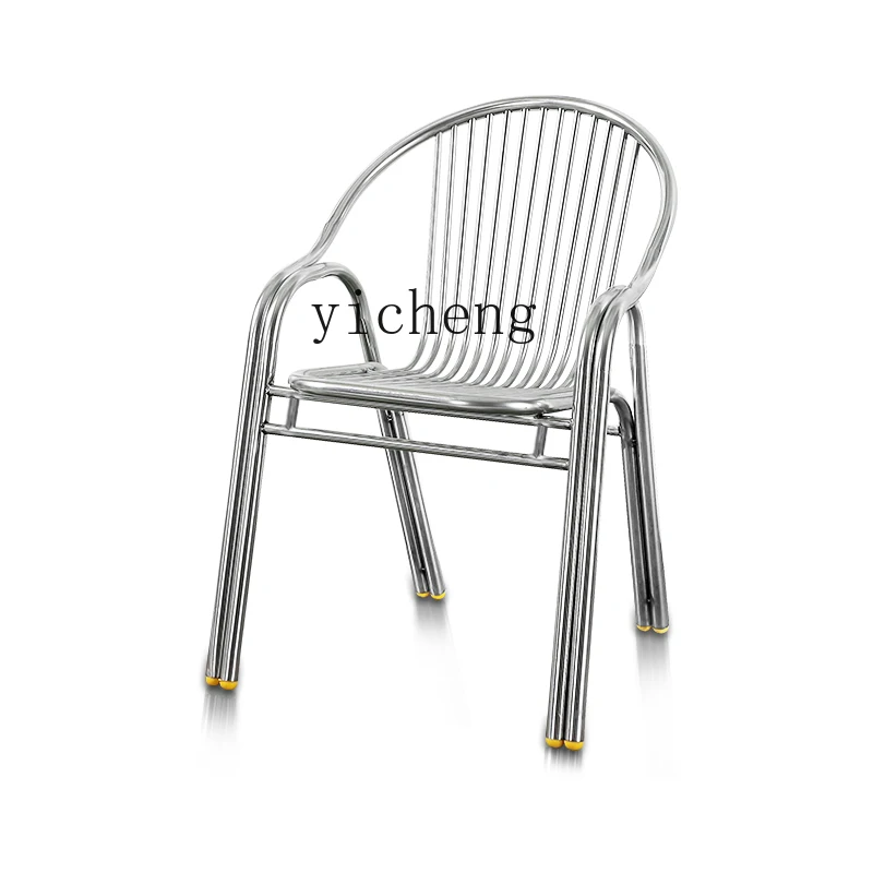 ZC Thickened Stainless Steel Chair Household Outdoor Balcony Dining Chair Metal Casual Seat Computer Dining Table and Chair