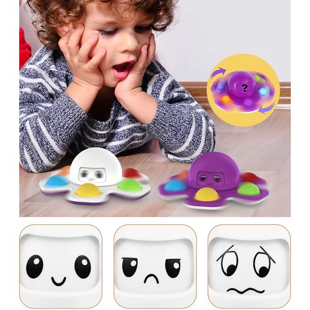 Octopus Fidget Spinner Face Changing Autism Stress Relief ADHD Silicone Interactive Push Flip Pop for Its Kids Bubble Gift Toy