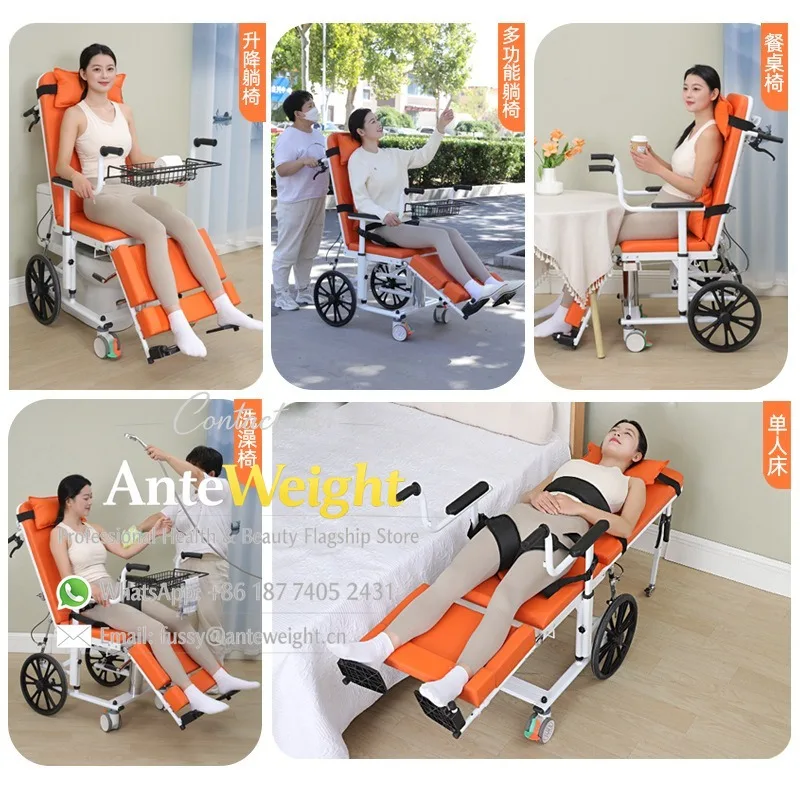 Hydraulic Lift Shower Commode Chair, Large Wheel Outdoor Transfer | Smart Multi-Function Aid for Paralyzed Elderly