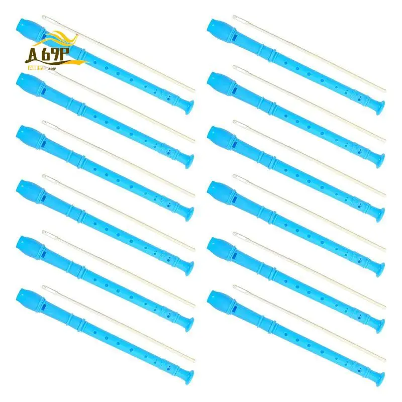 A69P-12 Pack 8 Hole Soprano Recorders Descant Flute With Cleaning Rod German Style For Beginner Graduation Or Back To School