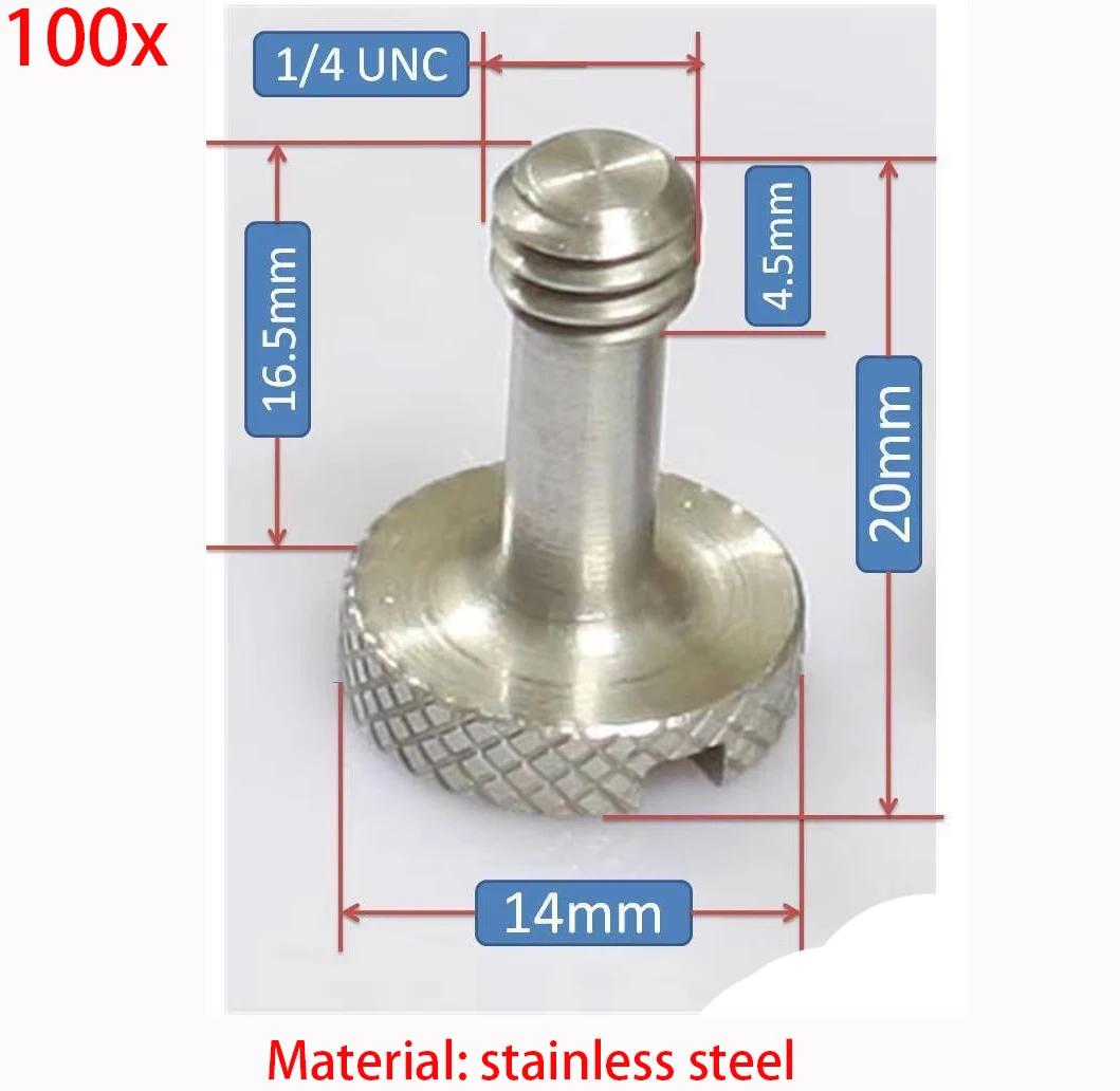 

100pcs Steel long 1/4" camera screw for tripod and Quick Release plate 1/4"-20 (100 of pack) camera