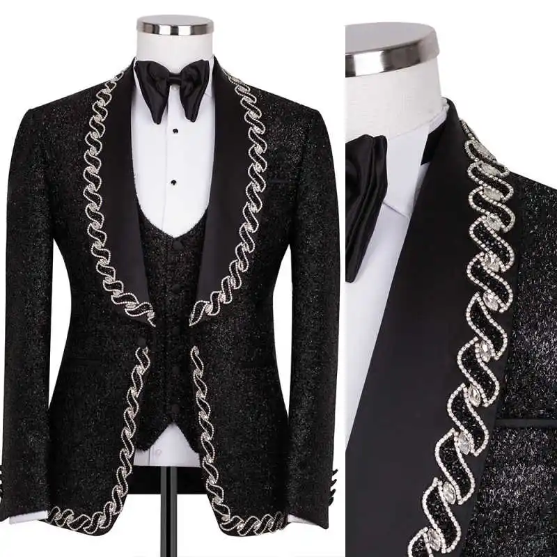 

Роскошный мужской костюм из трех предметов, приталенный однобортный однобортный свадебный смокинг для жениха, деловой костюм по индивидуальному заказу