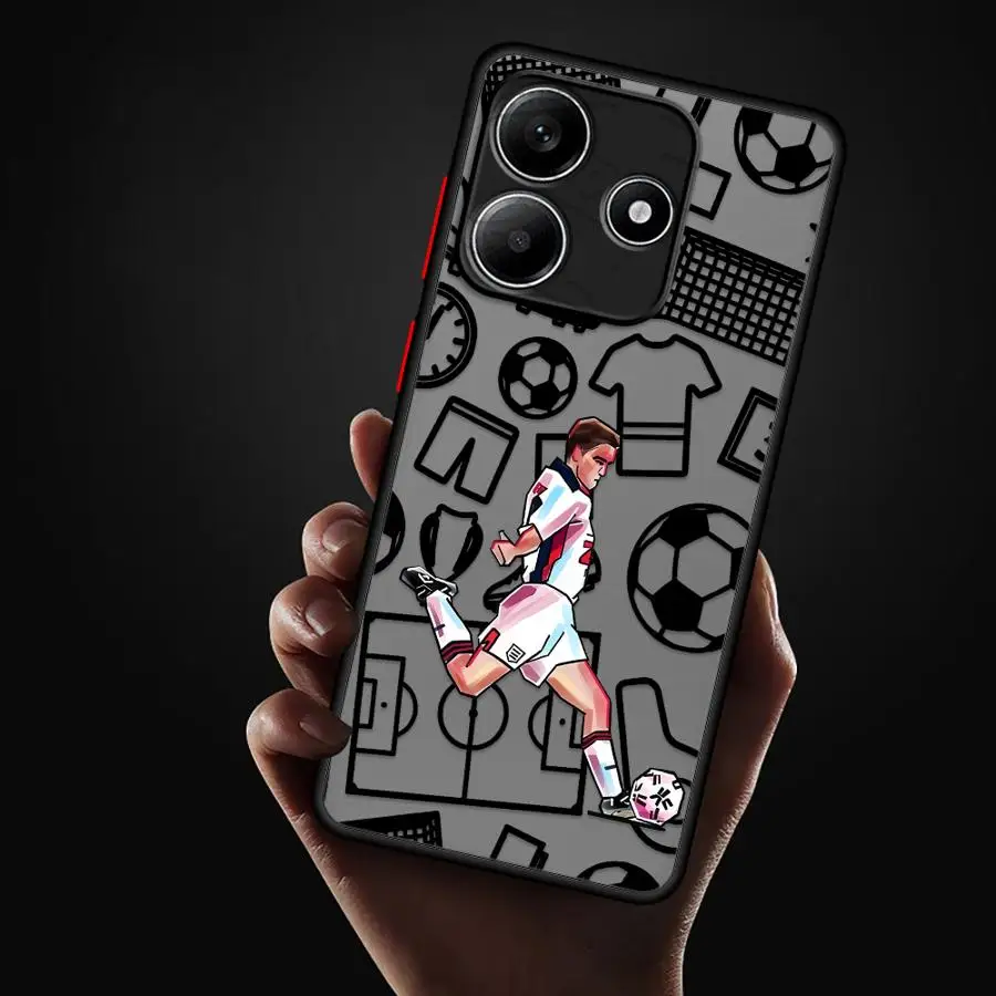 Custodia sportiva con bordo nero per cartoni animati di calcio per Xiaomi Redmi 9 14C A4 12C A1 A2 Plus 13C 10 K40 Pro