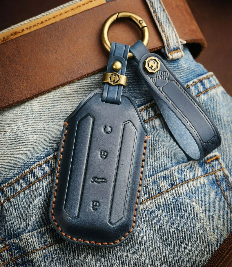 Echt Koe Lederen Auto Afstandsbediening Smart Key Fob Case Cover Tas Keten Houder Knoppen Protector Sleutelhanger Voor Jaecoo 5 J5 EV 2025 2026